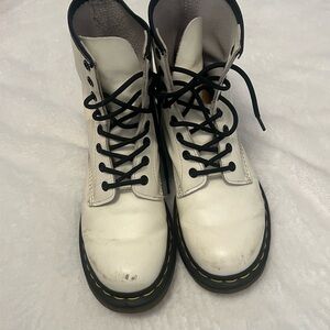 White Lace-Up Boots with Black Accents